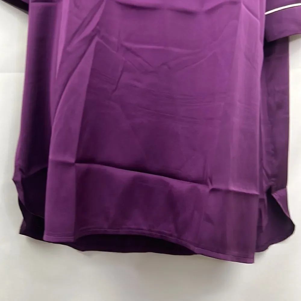 EKouaer Purple with white piping satin night shirt gown NWT size small
